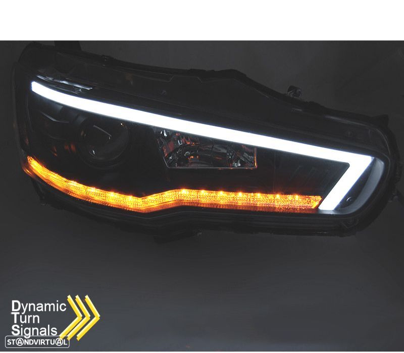 FARÓIS LED TUBE LIGHT DINAMICO MITSUBISHI LANCER VIII 08-16 FUNDO PRETO - 2