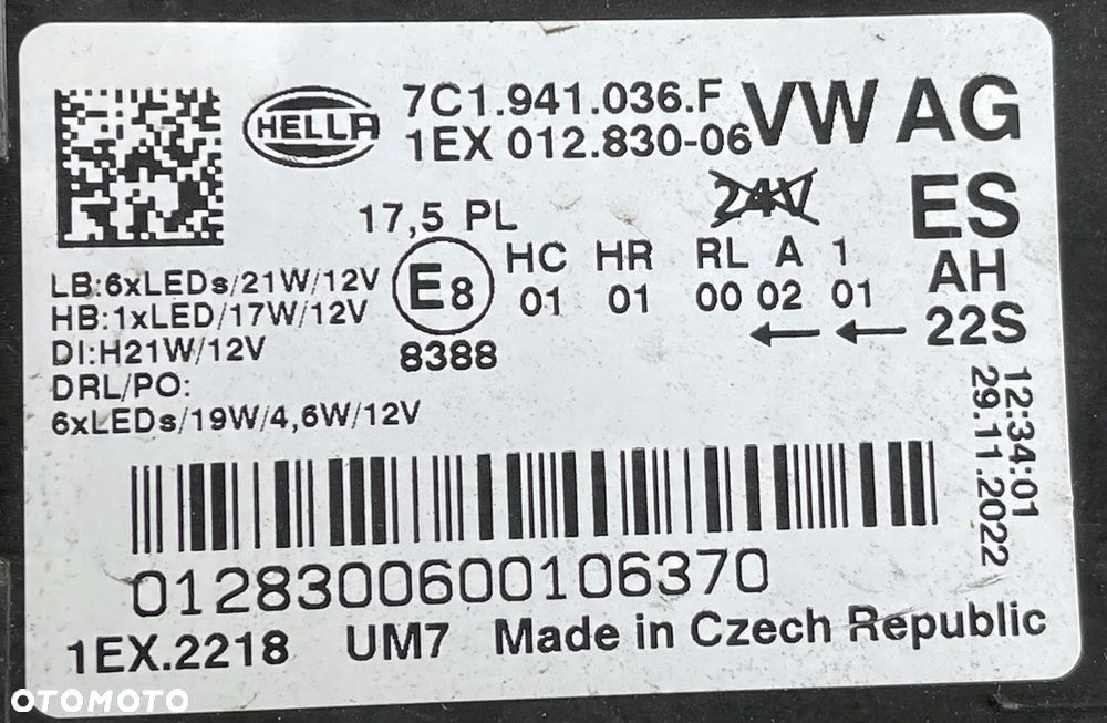 VW CRAFTER MAN TGE 16- LAMPA FULL LED PRAWA PRZÓD 7C1941036 29.11.2022 - 12
