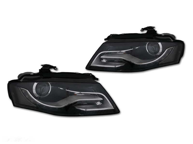 Reflektor Lampa kpl Diody Soczewka Clear Black Xenon look AUDI A4 B8 8K 07- - 1
