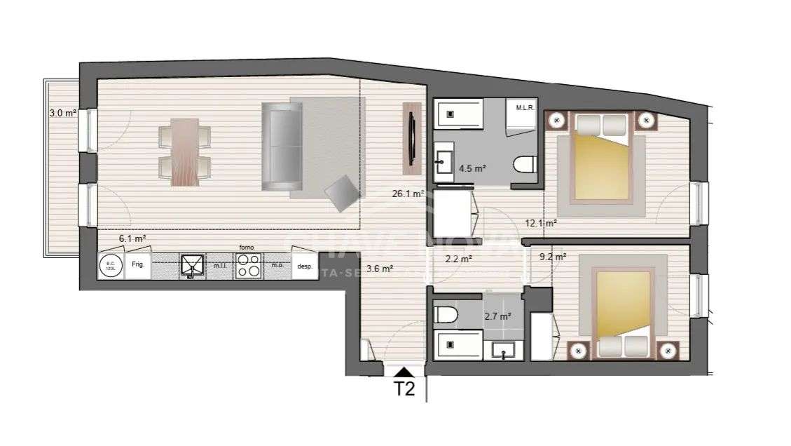 Apartamento T2 moderno c/ garagem junto ao Polo Universitário do Porto - Grande imagem: 3/17