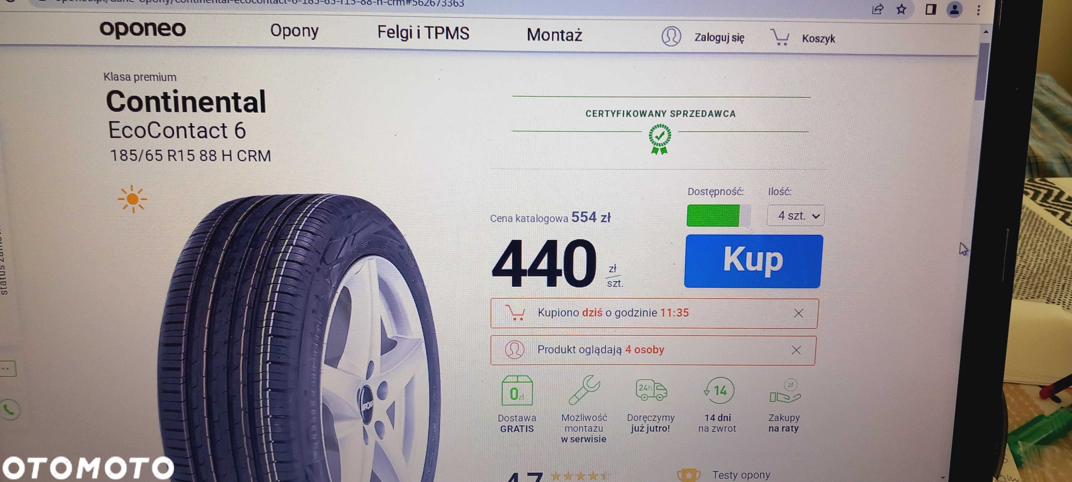 Opony letnie DEMO 4x CONTINENTAL 185/65R15 88H ,2020r. Igły , FULL! - 8