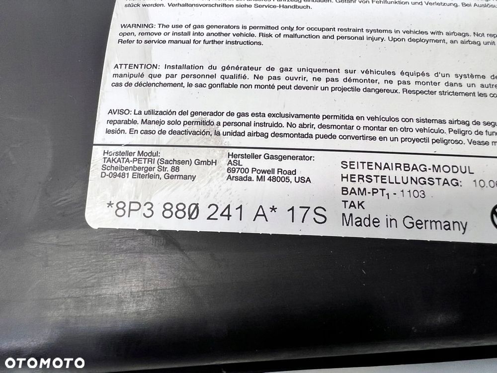 PODUSZKA FOTELA LEWY PRZÓD AUDI A3 8P 8P3880241A - 3