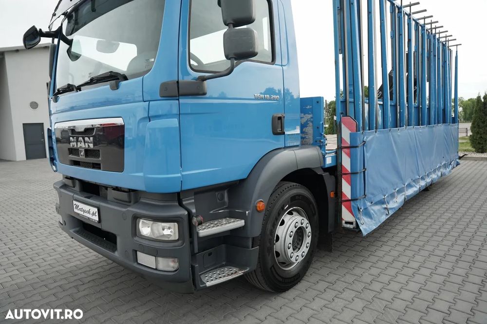MAN TGM 18.290 / 4X2 / TRANSPORTOR STICLĂ / HIAB 122 E-2 HDS / PLATFORMĂ / CAPACITATE DE RIDICARE: 4.800 KG / RADIOCOMANDĂ / EURO 5 - 13
