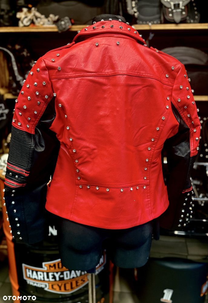 Kurtka damska skórzana czerwona z ćwiekami - 5