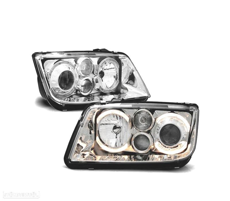 FARÓIS FRONTAIS ANGEL EYES PARA VOLKSWAGEN VW BORA 1J FUNDO CROMADO H7 H7 H3 - 1
