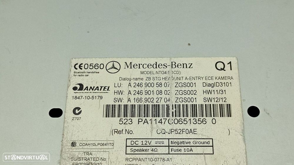 SISTEMA AUDIO / RADIO CD MERCEDES CLASE B (W246) B 180 CDI BE (246.200) - 3