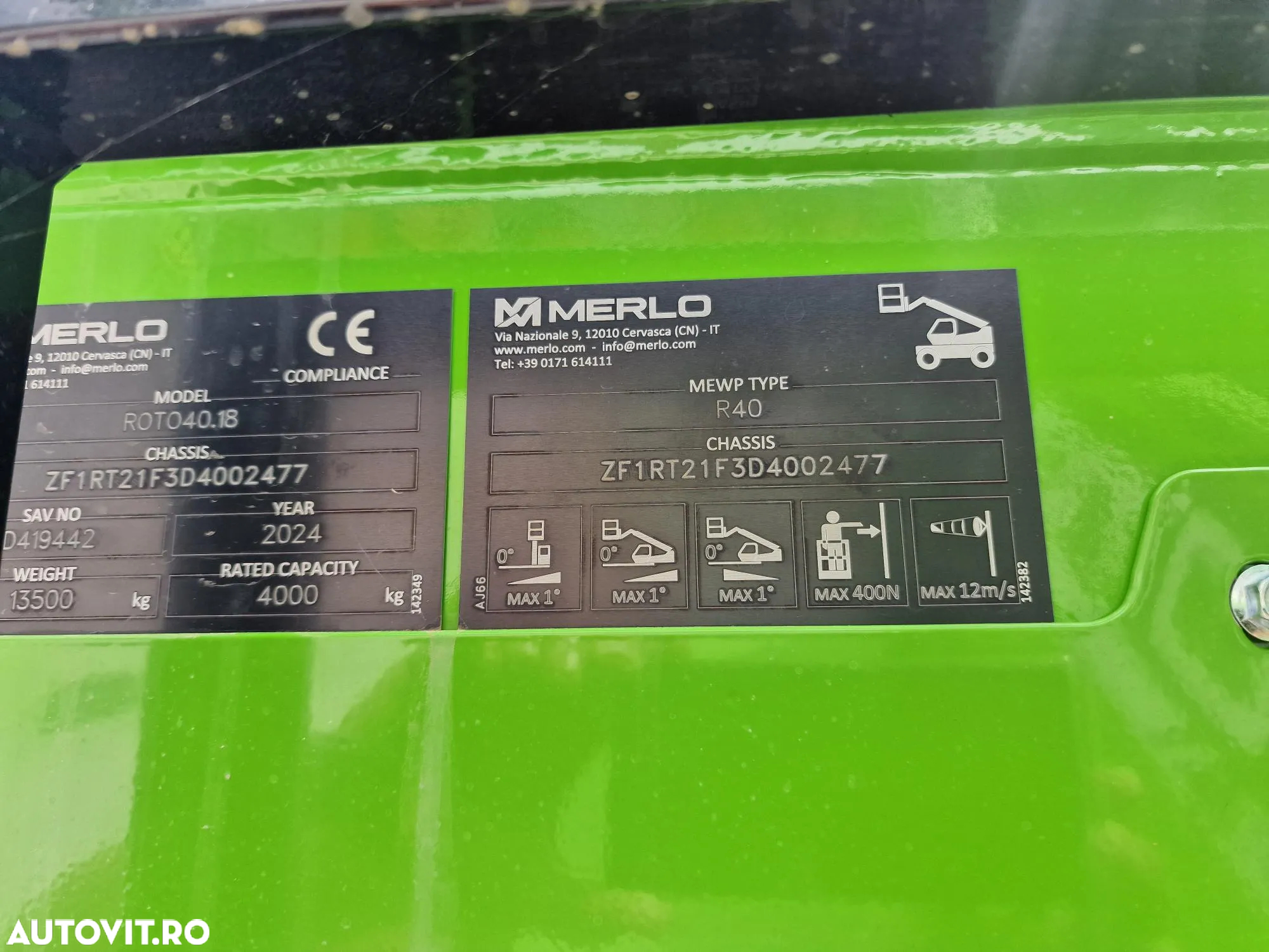 Merlo ROTO 40.18, ROTATIV la 18, ridica 4t, Aer cond, nacela 3 pers, cupa, furci, TELESCOPIC 4 tronsoane, posibilitate leasing, garantie 2 ani-PROMOTIE 154900 EUR+Tva - 10