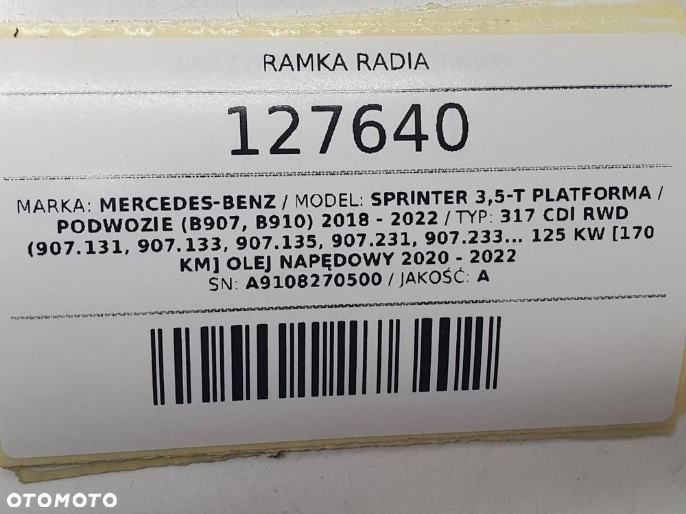 RAMKA RADIA UCHWYT MOCOWANIE SPRINTER W907 W910 ORYGINAŁ A9108270500 - 7