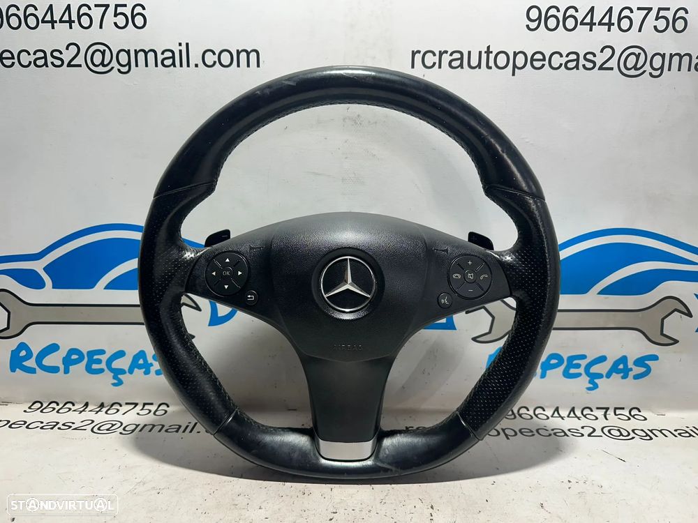 .Volante Airbag Pele Perfurada Comandos Multifunções Patilhas Flat Bottom AMG Mercedes-Benz Classe E W212 C207 Classe C W204 - 1