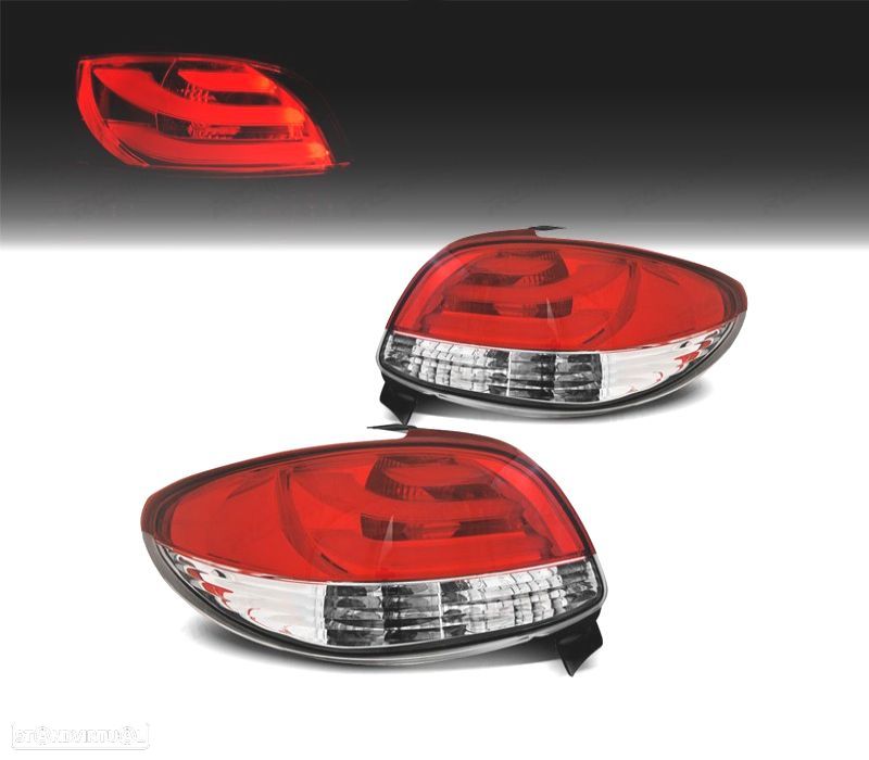 FAROLINS TRASEIROS PEUGEOT 206 98-09 LIGHT BAR VERMELHO CROMADO - 1