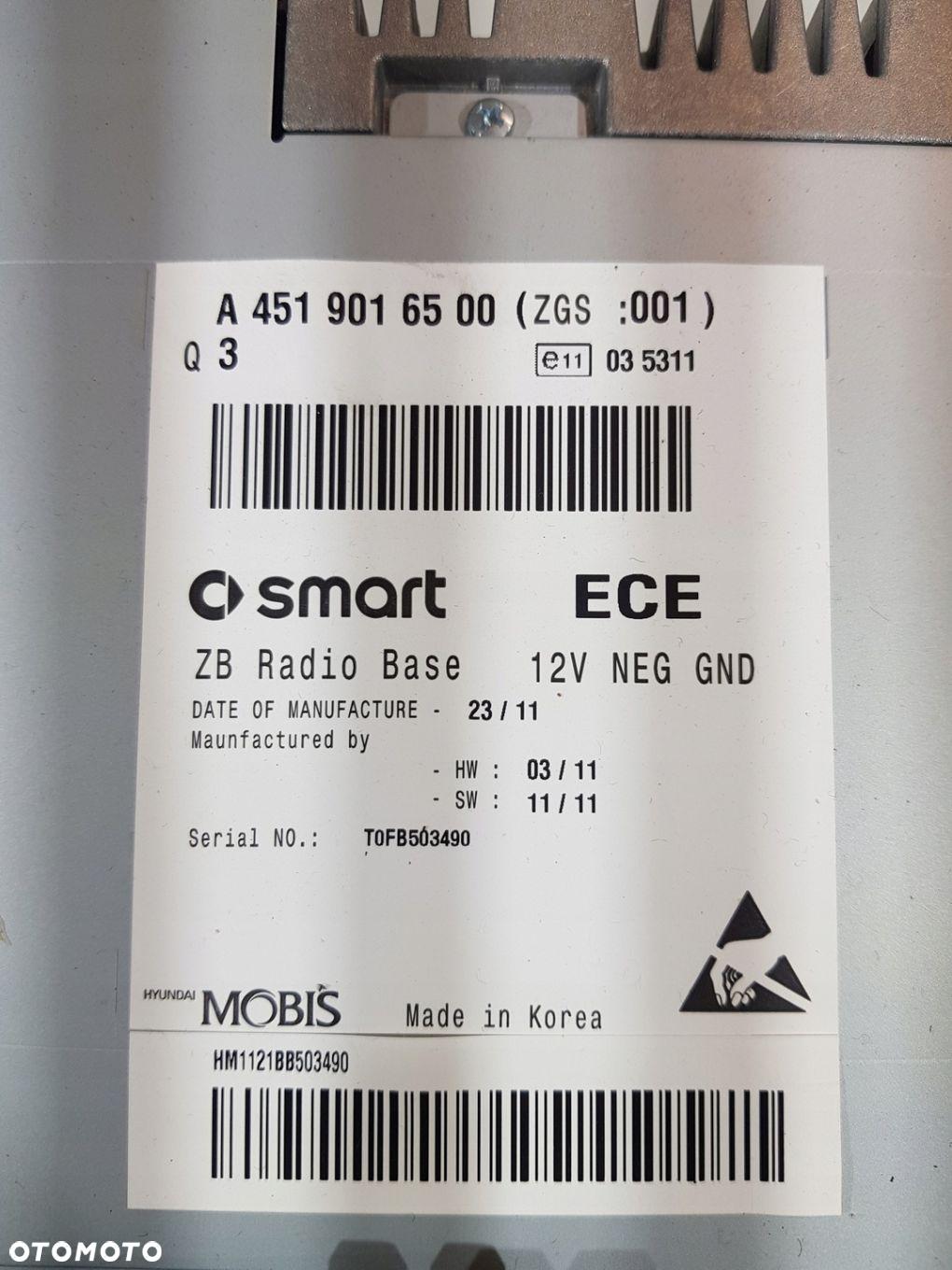RADIO BASE A4519016500 SMART FORTWO II 451 07- - 8