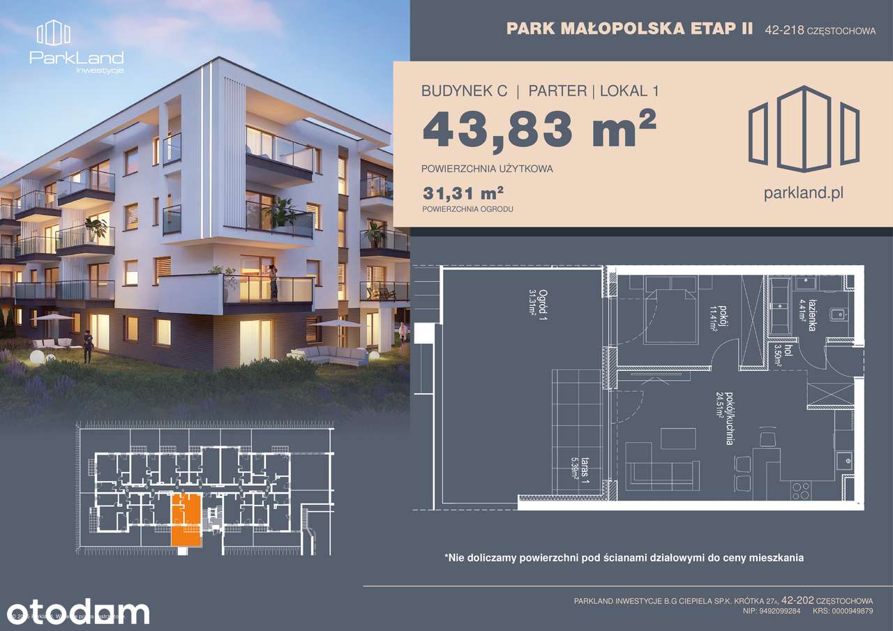 Park Małopolska Etap II - Prywatny ogród. 2 pokoje.