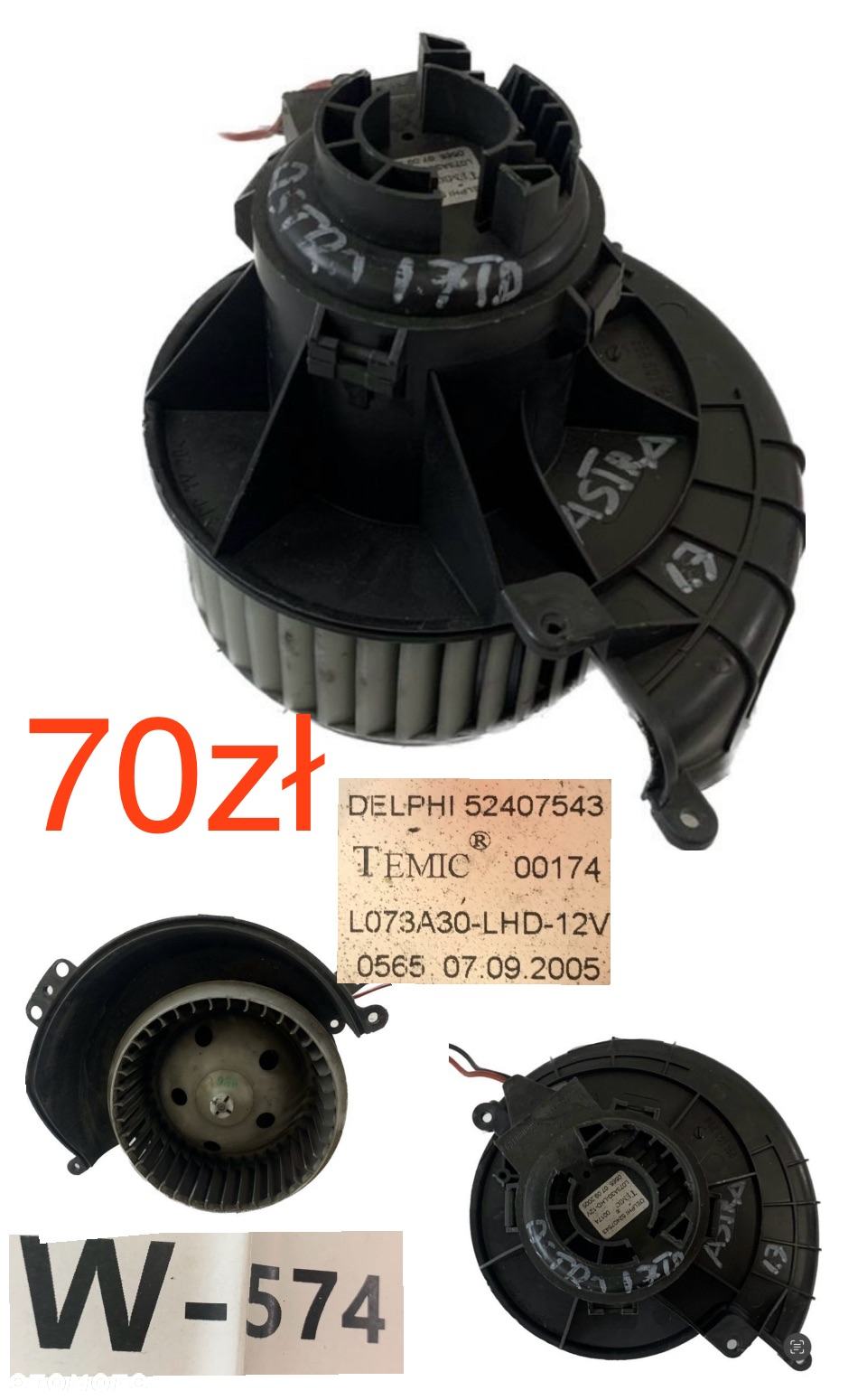 Wentylator dmuchawa nagrzewnicy Fiat Punto I 93-99r Toyota Rav-4 Yaris 95-06r Ypsilon 96-00r Ypsilon II 03-11r Astra H III 04-14r BMW 3 E81 E82 E87 E90 Opel Combo IV 2018r-> Peugeot 3008 Expert 2018r-> Citroen Jumpy II 2018r-> Toyota Proace 2018r-> Mercedes W204 W212 C207 GLX 08-18r  Oryginał - 6