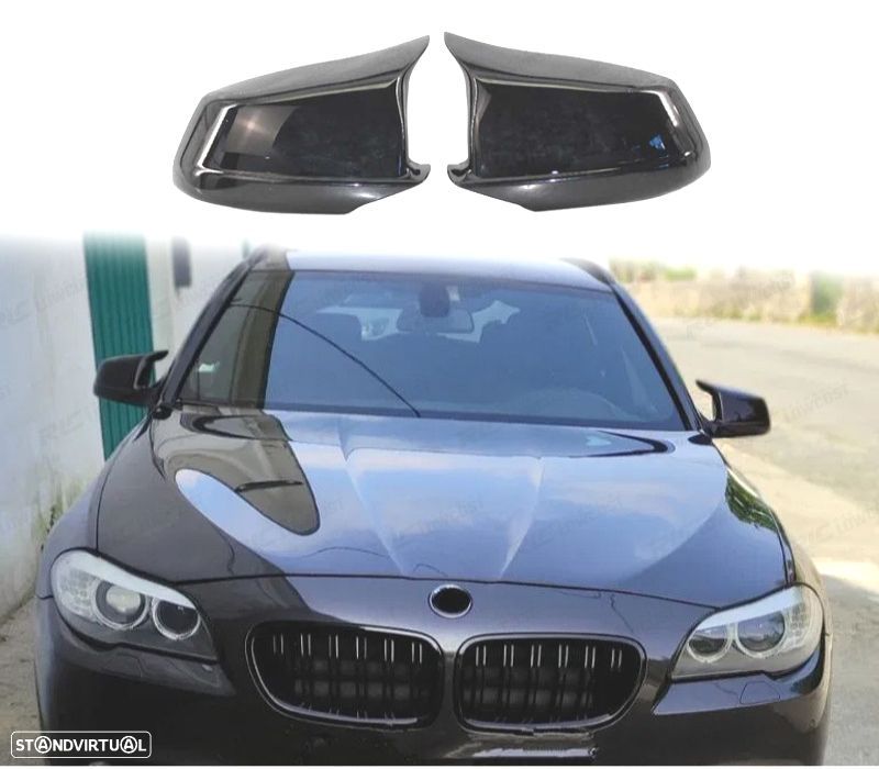 CAPAS DE ESPELHOS RETROVISORES BMW F10 F11 F18 LOOK M 11-13 PRETO BRILHANTE - 1
