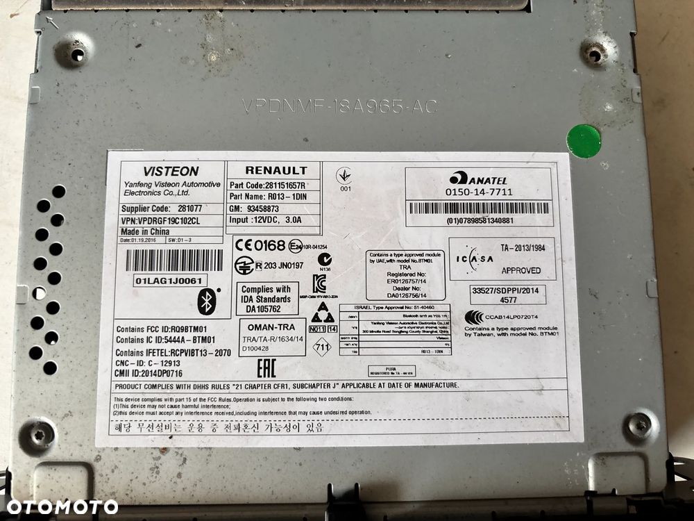 Radio farbryczne Renault Trafic III 2016r. 281151657R - 2