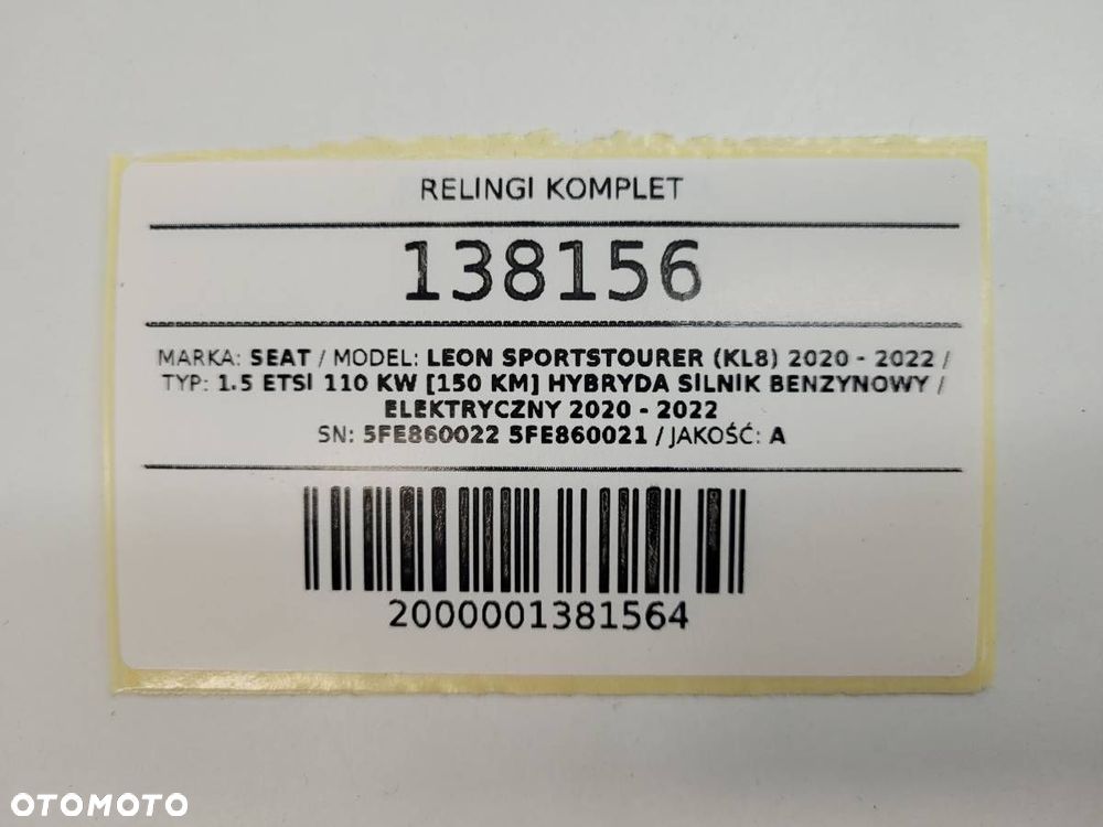 RELINGI DACHOWE KOMPLET LEWY PRAWY CZARNE SEAT LEON IV 5FE860022 5FE860021 - 12