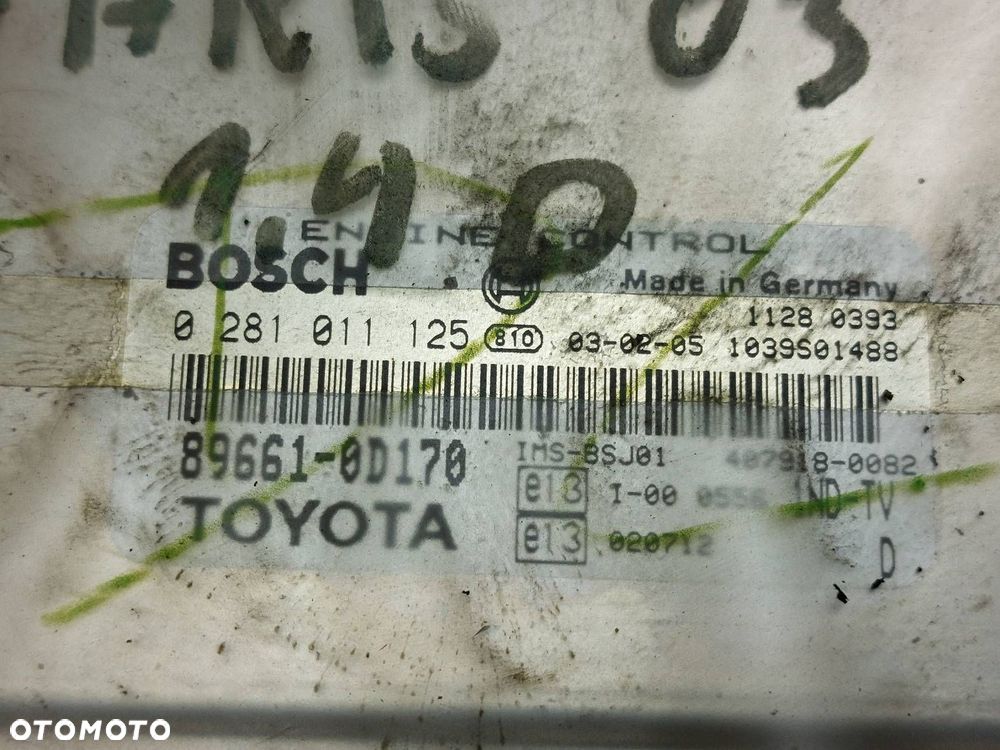 ZESTAW STARTOWY TOYOTA YARIS I 1.4 D4D 89661-0D170 0281011125 - 2