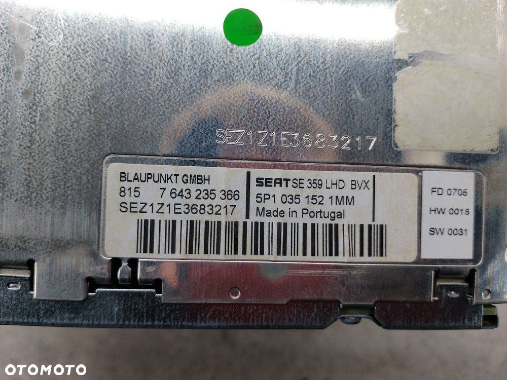 RADIO FABRYCZNE SEAT ALTEA 5P1035152 7643235366 - 2