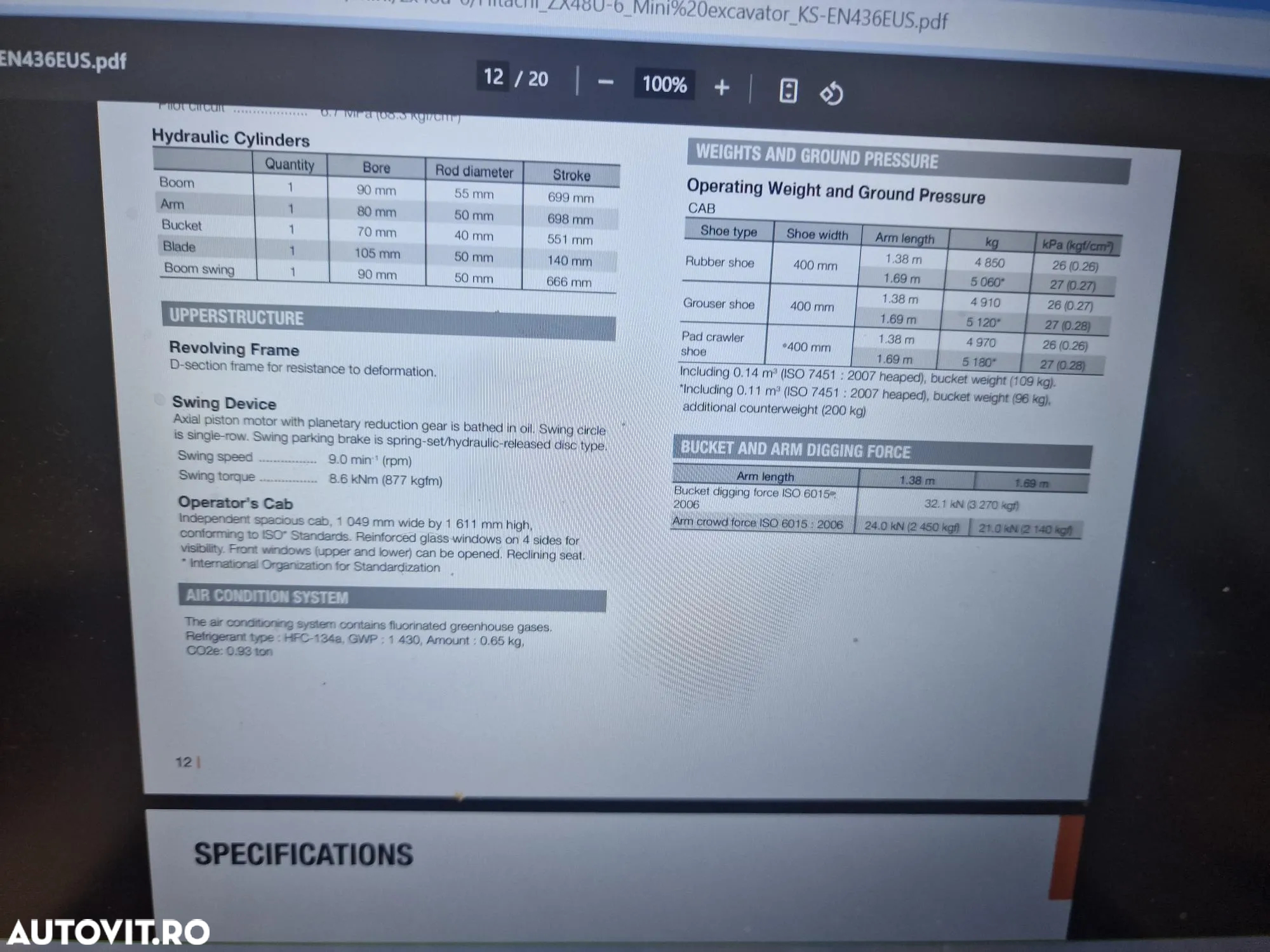 Hitachi ZX48, 5 TONE, 2023, 826h, CUPA NOUA,  44900 EUR+Tva, inst picon, senile 90% ok, computer de bord, produs in JAPONIA, CA SI NOU, posibilitate lkeasing 4 ani-PROMOTIE 44900 EUR+Tva - 31