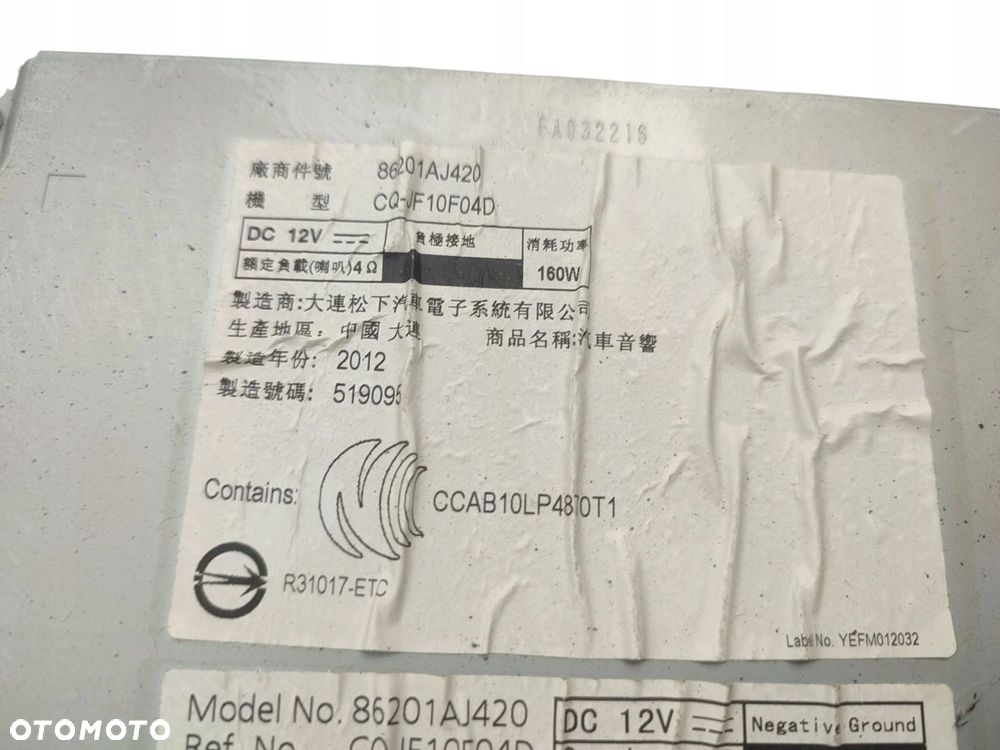 RADIO SUBARU OUTBACK IV (2009-2014) 2.0 D 150KM 86201AJ420 - 2