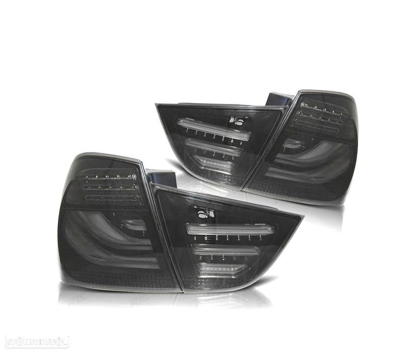 FAROLINS TRASEIROS BMW E90 LCI 08-12 LIGHT BAR FUNDO PRETO FUMADO - 1