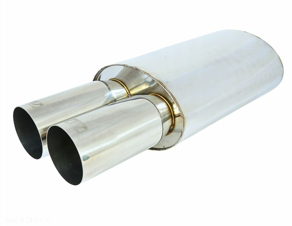 Tłumik Końcowy PRZELOTOWY wejście 63mm Końcówka 2x76mm JDM nierdzewka - 1