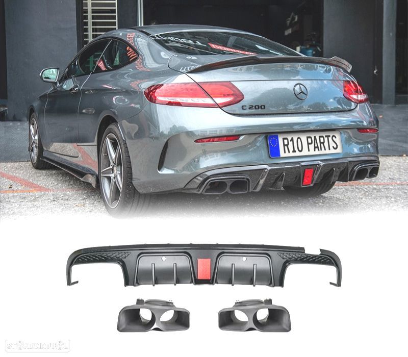 DIFUSOR TRASEIRO MERCEDES C205 15-21 LOOK BRABUS PRETO BRILHANTE - 1