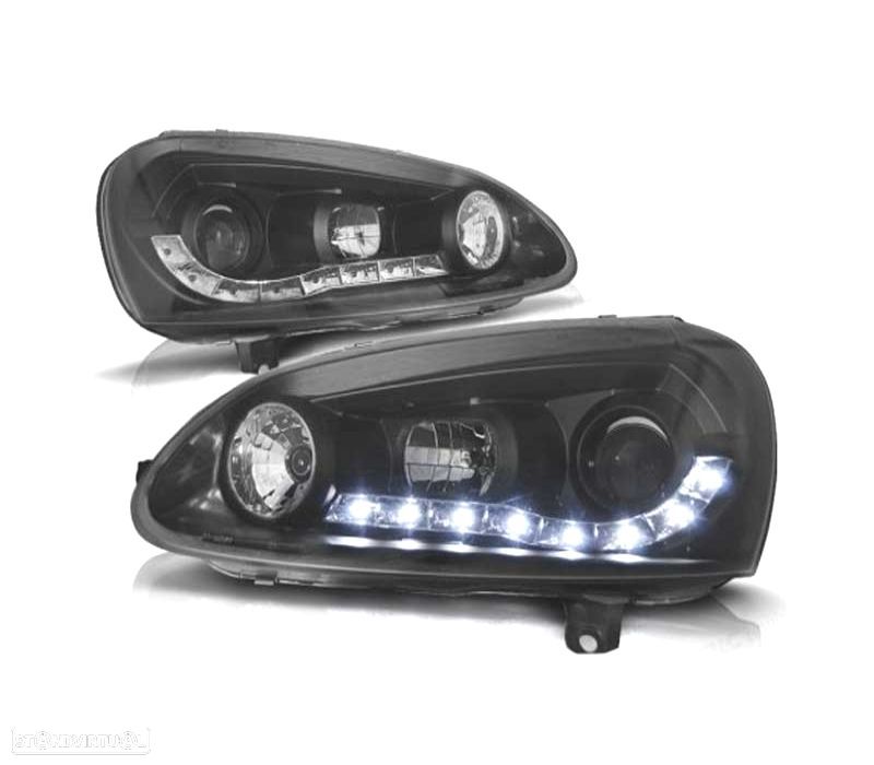 FARÓIS VOLKSWAGEN VW GOLF MK5 03-08 FUNDO PRETO LUZ DIURNA LED - 1