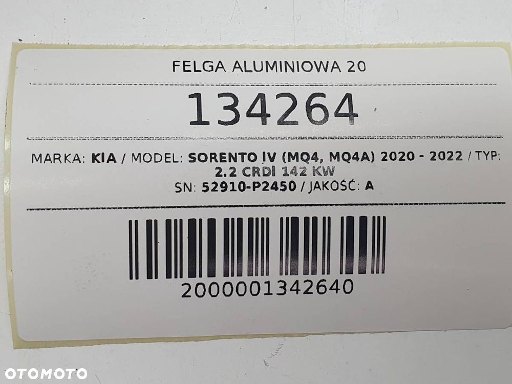 FELGA ALUMINIOWA 20 KIA SORENTO IV MQ4  8.5JX20 ET54 5X114.3 52910-P2450 - 10