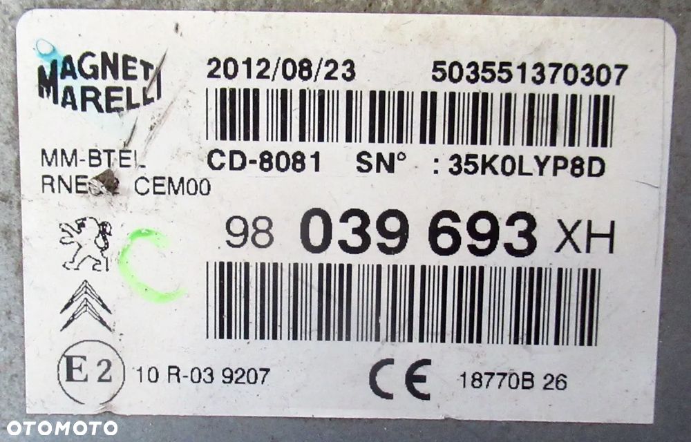 CITROEN DS3 RADIO RADIOODTWARZACZ CD 98039693XH - 4