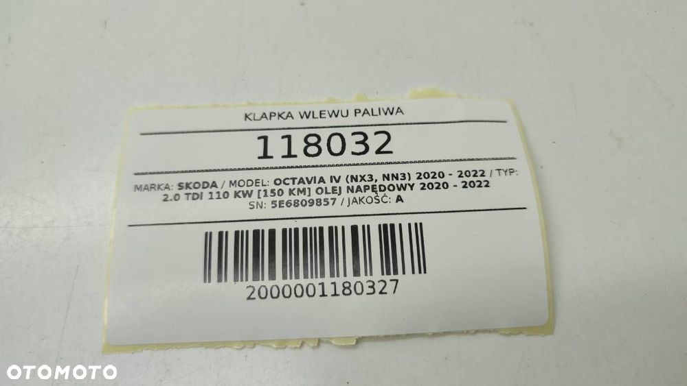 KLAPKA WLEWU PALIWA DIESEL ADBLUE SKODA OCTABIA IV LIFT 8X8X F5W 5E6809857 - 7