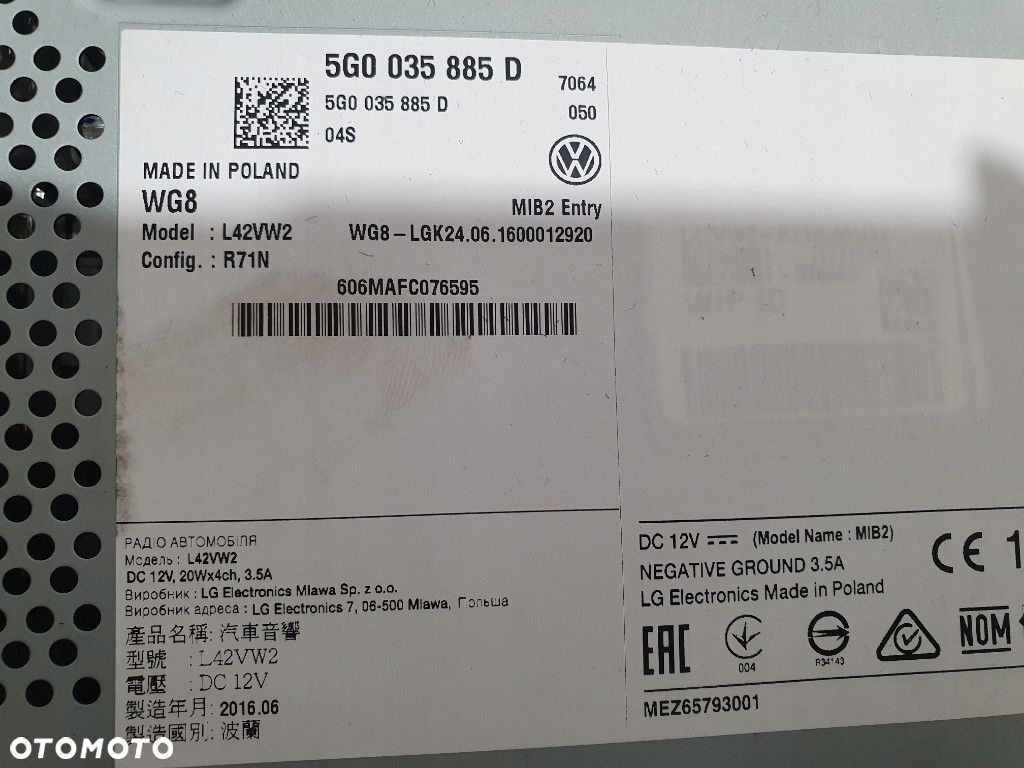 VW GOLF VII 2016r ORYGINAŁ RADIO NAWIGACJA 5G0035885D SUPER STAN EUROPA - 16