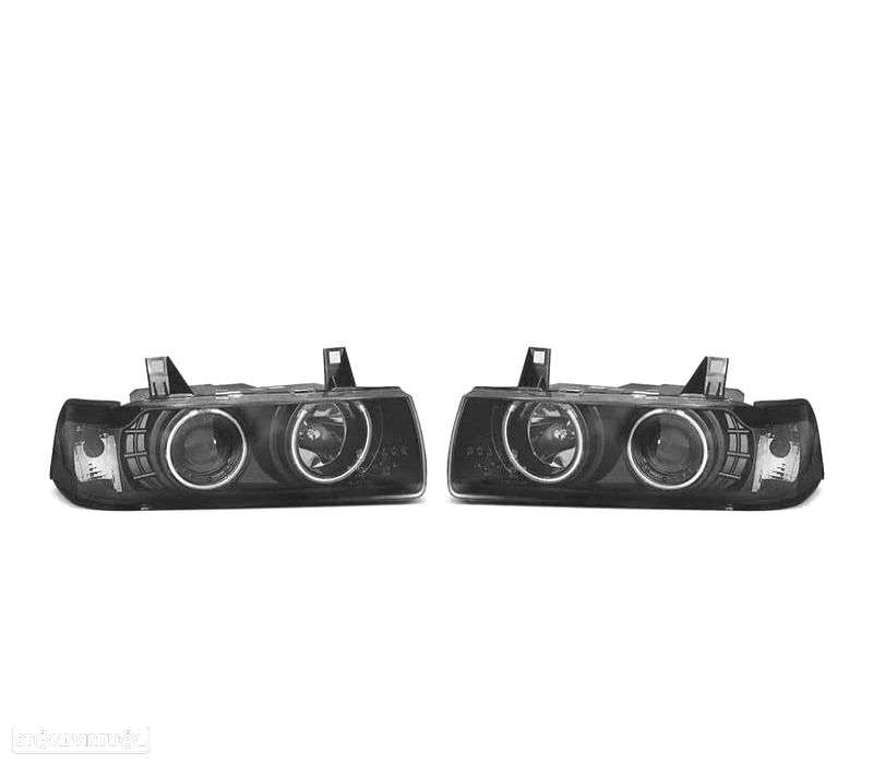 FARÓIS BMW E36 90-99 ANGEL EYES FUNDO PRETO - 2