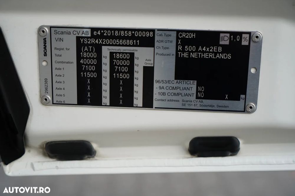 Scania R 500 / RETARDER / I-PARK COOL / PLATĂ JOSĂ / 2022 / 2 REZERVORE 1200 L - 36