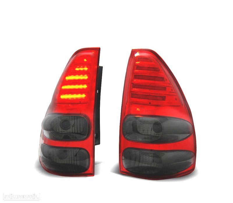 FAROLINS TRASEIROS TOYOTA LAND CRUISER FJ120 03-08 LED VERMELHO FUMADO - 1