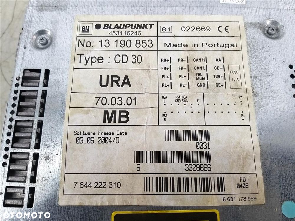 Radio+ wyświetlacz kpl Opel Vectra C BLAUPUNKT 13190853 13178765 - 3