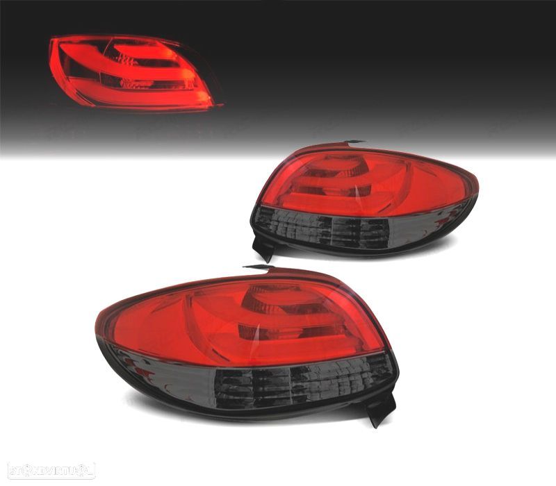 FAROLINS TRASEIROS PEUGEOT 206 98-09 LIGHT BAR VERMELHO FUMADO - 1