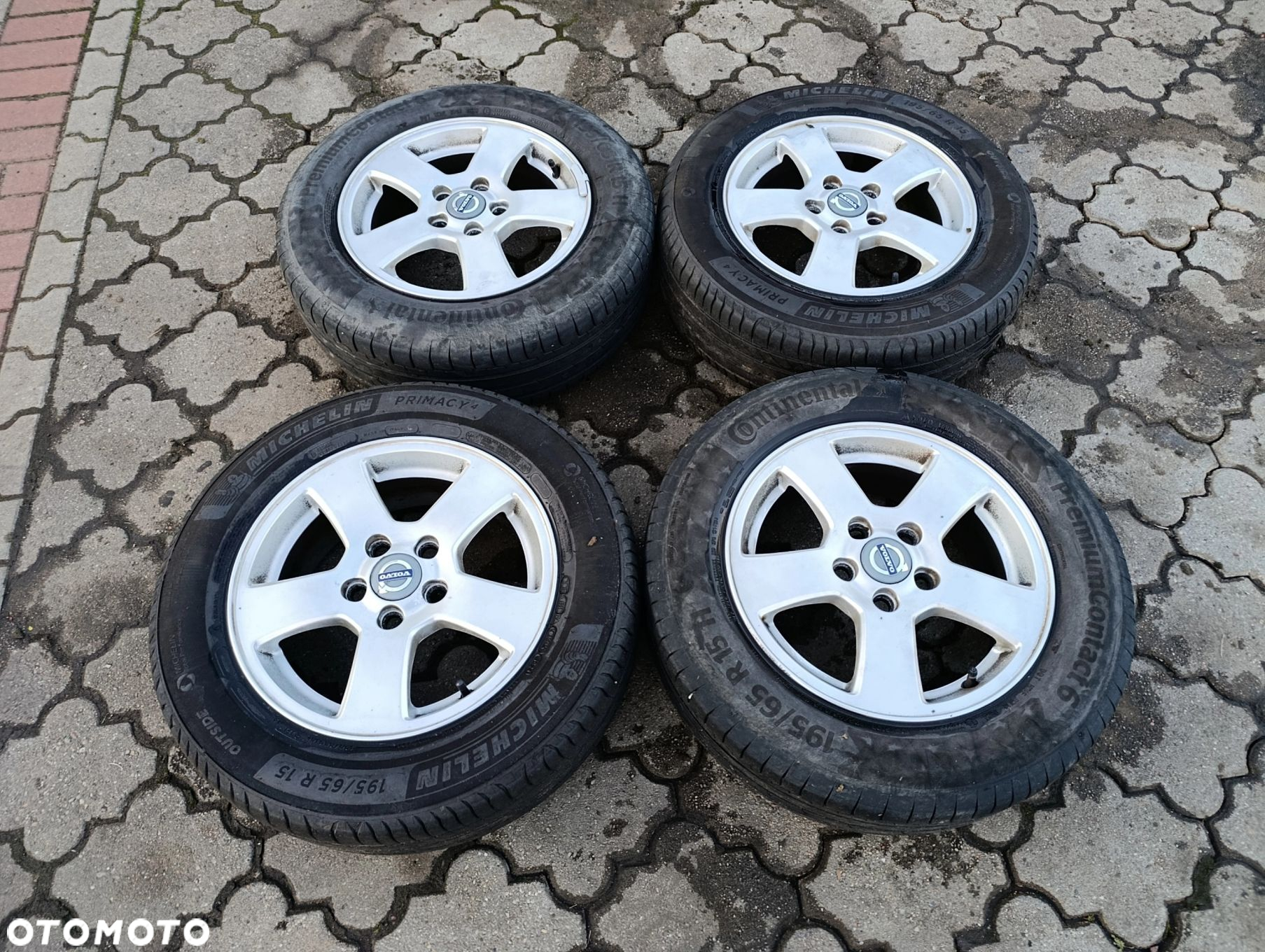 Volvo V50 al. felga 15" 5x108 et 46 opony 195-65-15 wielosezon 2x Michelin 2x Continental 6mm S40 II C30 - 2