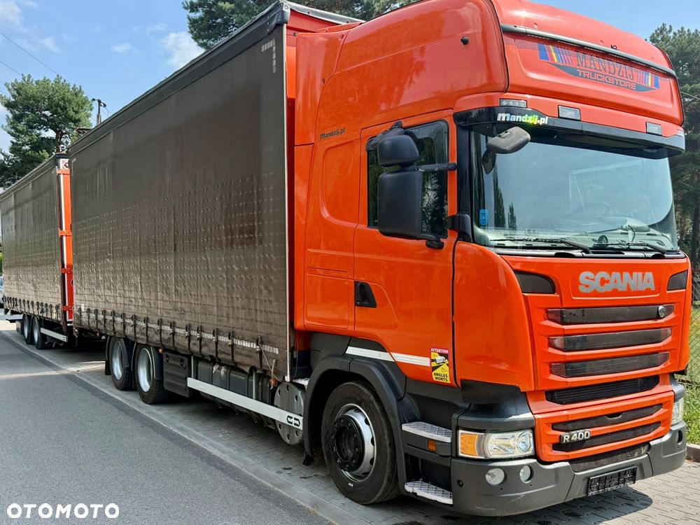 Scania R400 TOPLINE 6x2 JUMBO OŚ PODNOSZONA ZABUDOWA VAN HOOL FIRANKA ALUMINIOWA DŁ:7.90m DOLNY ZACZEP AUTOMAT RETARDER STANDKLIMA WEBASTO 2xALUTANK + PRZYCZEPA TANDEM VAN HOOL ZABUDOWA ALUMINIOWA FIRANKA DŁ:7.90m OSIE SAF ZESTAW PRZESTRZENNY PRZEJAZDOWY 120m3 2014 ADR!!!