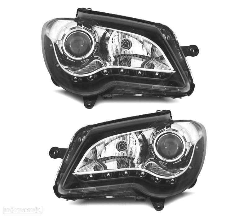 FARÓIS COM LUZ DIURNA LED VOLKSWAGEN VW TOURAN 06-10 FUNDO PRETO CROMADO - 1