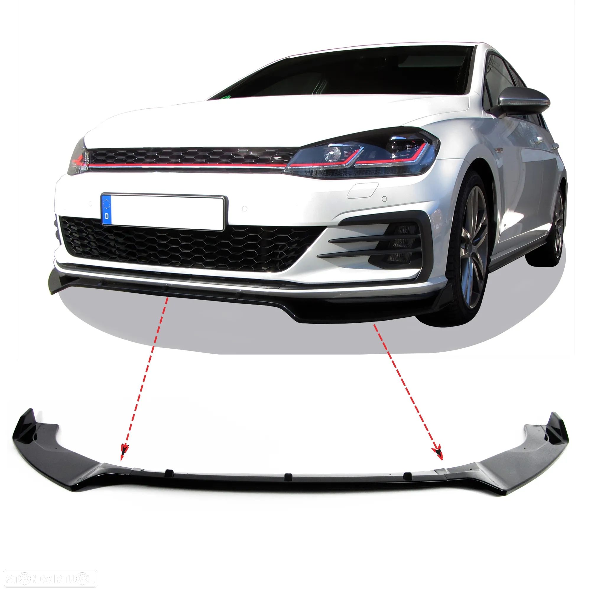 Difusor / Lip / spoiler frontal para VW Golf 7 2012 - 2017 preto piano brilhante em plástico ABS, para para-choques GTI, GTE. - 1