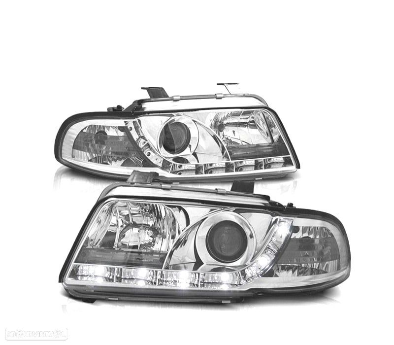FARÓIS FRONTAIS LED LUZ DIURNA PARA AUDI A4 B5 94 – 99 FUNDO CROMADOS - 1
