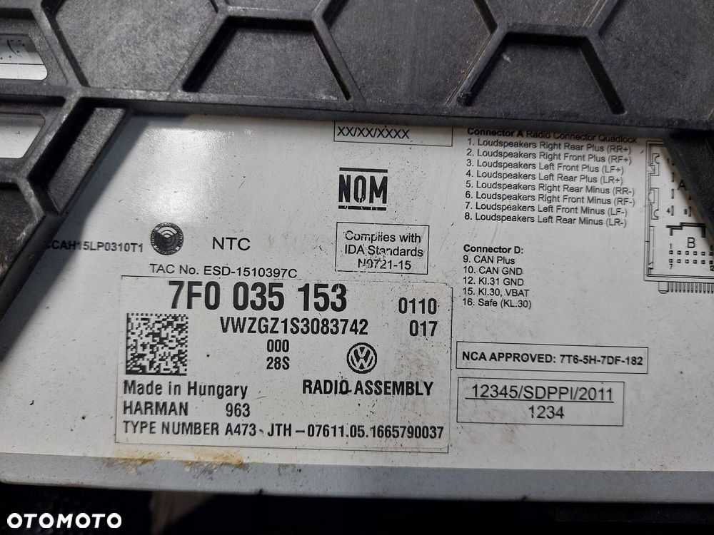 RADIO ODTWARZACZ + PANEL NAWIEWU + RAMKA VOLKSWAGEN GOLF V 7F0035153 - 4