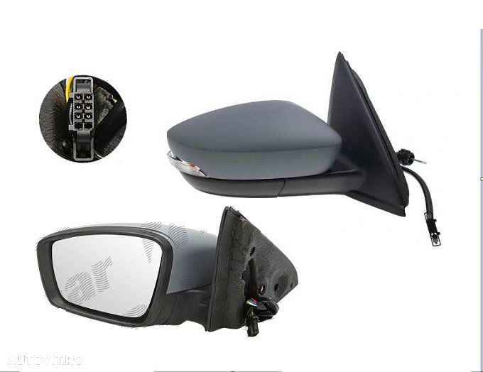 Oglinda exterioara Skoda Fabia, 12.2014-09.2018; Fabia, 07.2018-, stanga/dreapta, reglare electrica; grunduit; incalzit; sticla convexa; geam cromat; 6 pini; cu Lucas, - 1