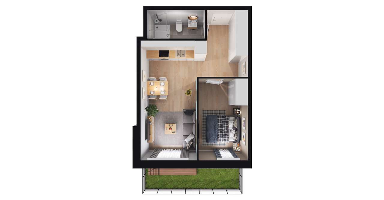 2-pokojowy apartament inwestycyjny 39m2 + ogródek - Pełny obrazek: 3/16