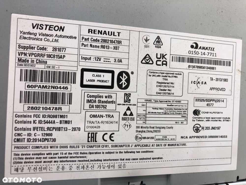 RADIO  DACIA DUSTER (HM_) 2017 - 2022 1.5 dCi 115 (HMAD) 85 kW [116 KM] olej napędowy 2017 - 2022 - 5
