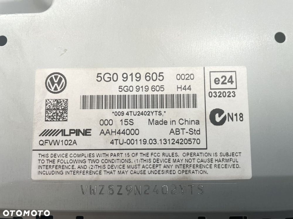 VW GOLF VII WYŚWIETLACZ RADIO NAWIGACJA 5G0919605 - 5