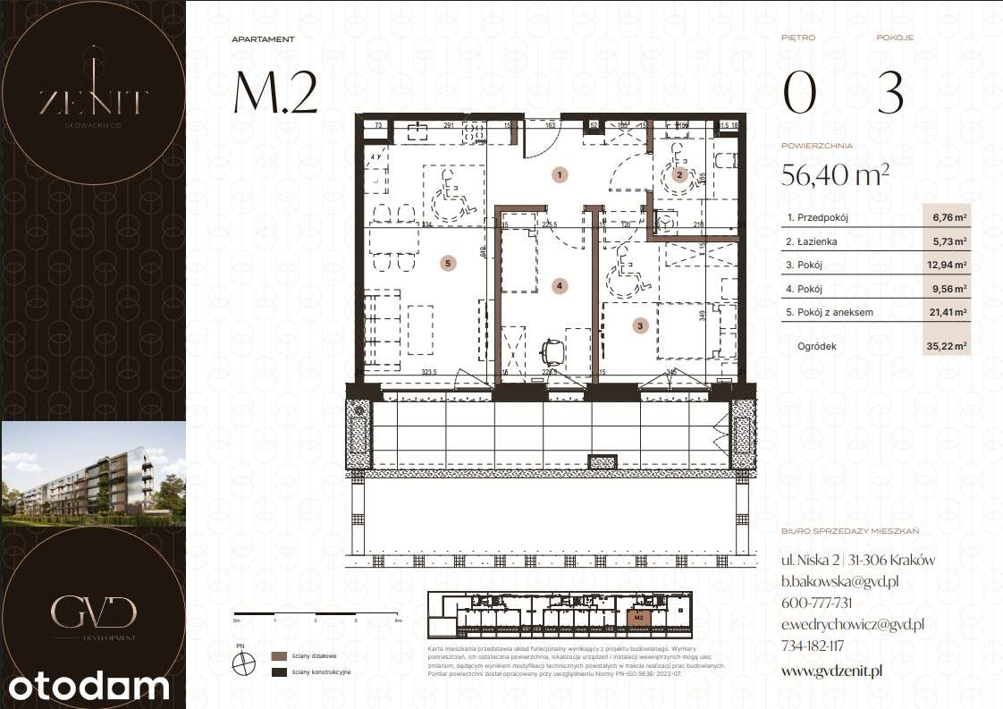 3-pokojowe mieszkanie z ogródkiem | 56,40 m² | parter |M2