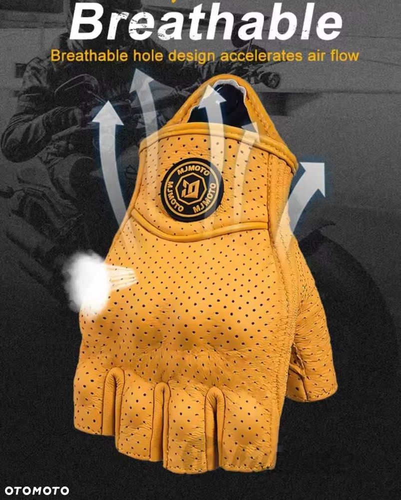 Rękawice skórzane motocyklowe bez palcy brąz - 2