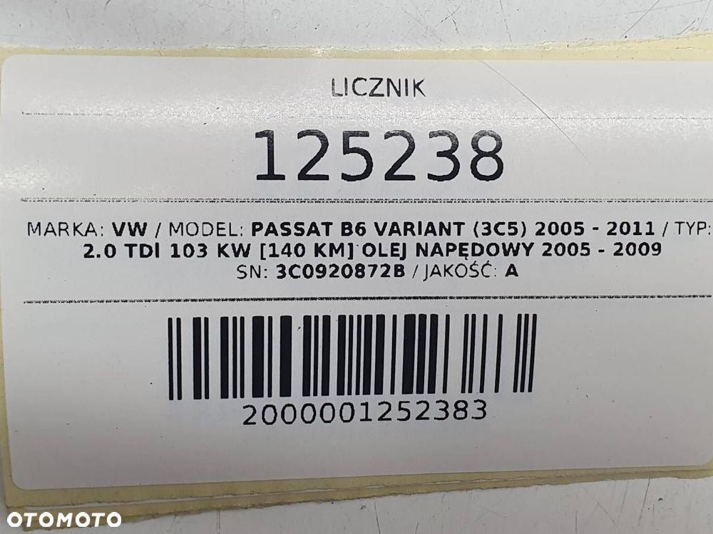 LICZNIK ZEGARY 2.0 TDI VW PASSAT B6 EU 3C0920872B - 8